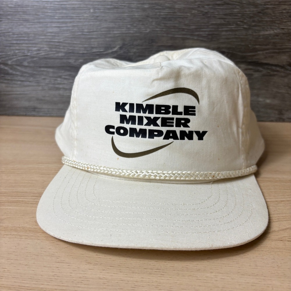 Vintage Kimble Mixer Company Hat Cap Snap Back Off White Beige Trucker
